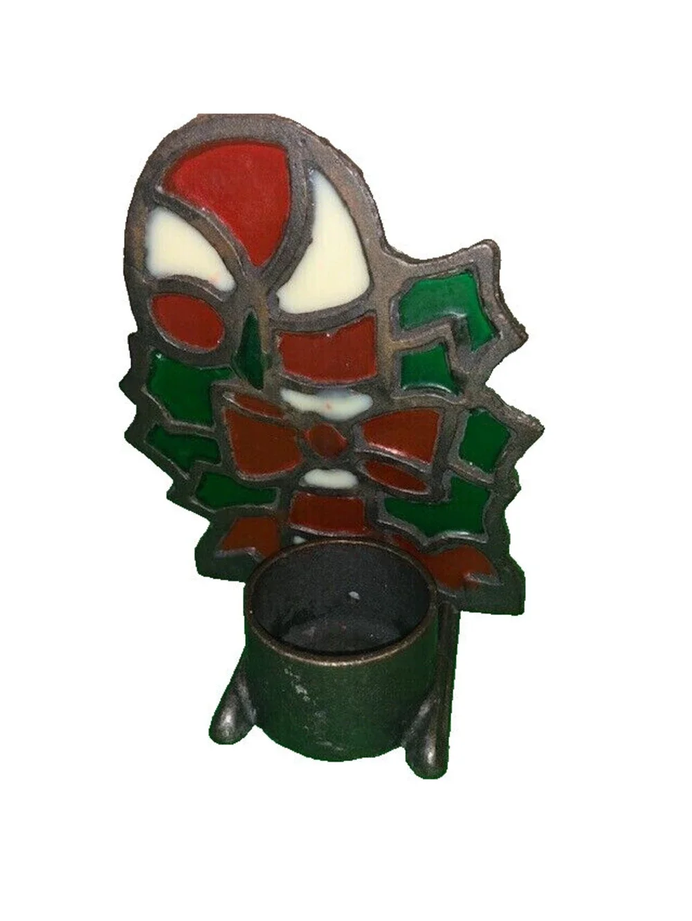 Vintage Cast Iron Stained Glass Candy Cane Tea Light Votive Candle Holders 6.5